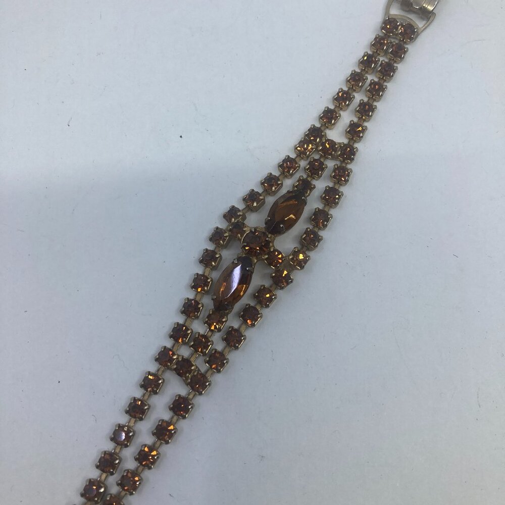 Vtg 1960 WEISS ? rhinestone amber crystal tennis bracelet
